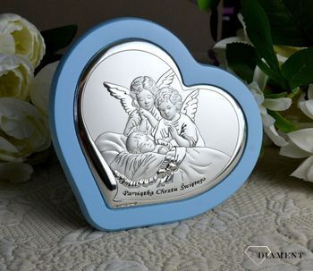 Piękny obrazek z aniołkami, Pamiątka Chrztu Świętego BC64512WC. Uroczy obrazek w kształcie serca z wizerunkiem dwóch aniołków pochylających się nad dzieckiem.  (2).JPG