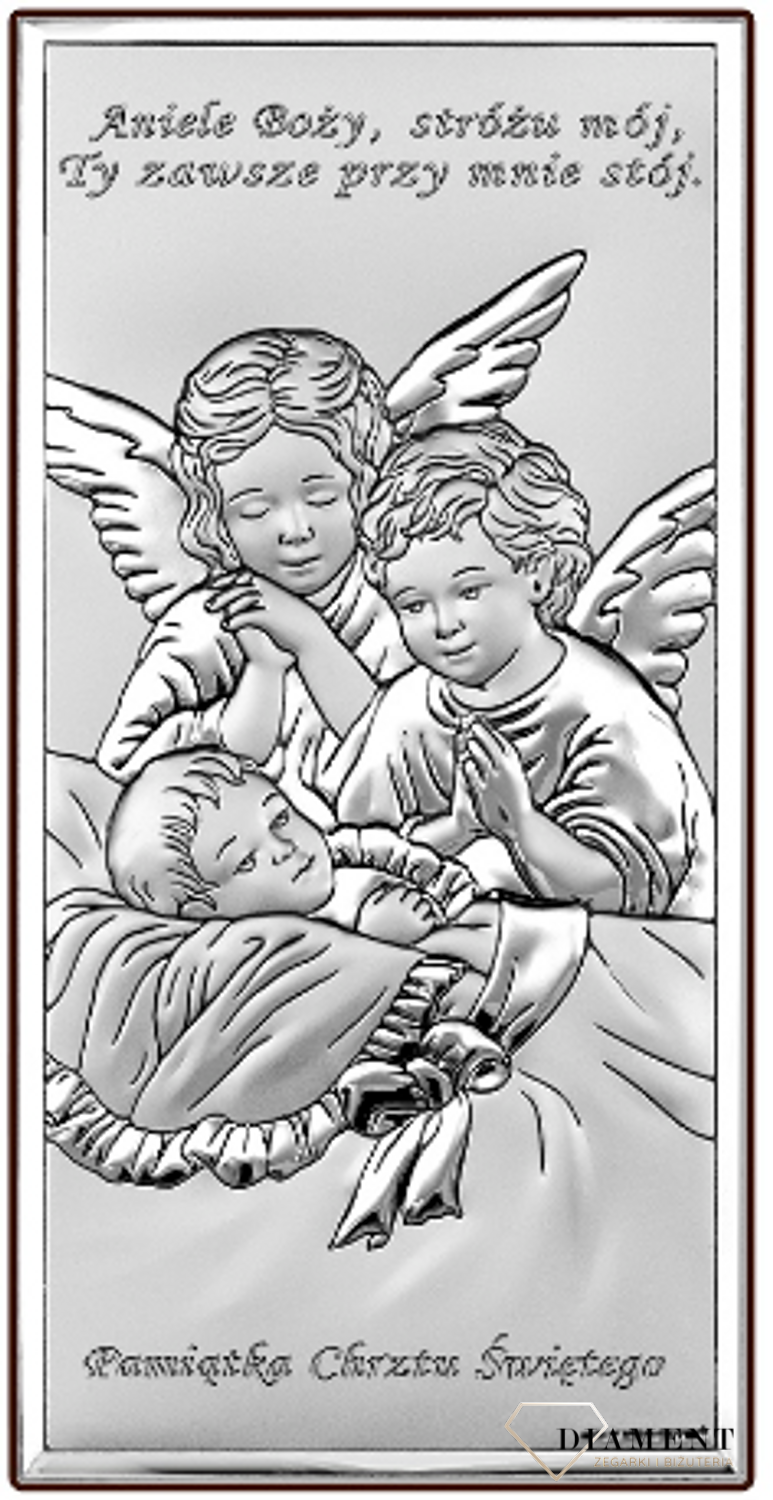 Obrazek srebrny przedstawiający Aniołki to idealny upominek z okazji Chrztu Świętego, który powinien zagościć w każdym dziecięcym pokoju wnosząc radość..png