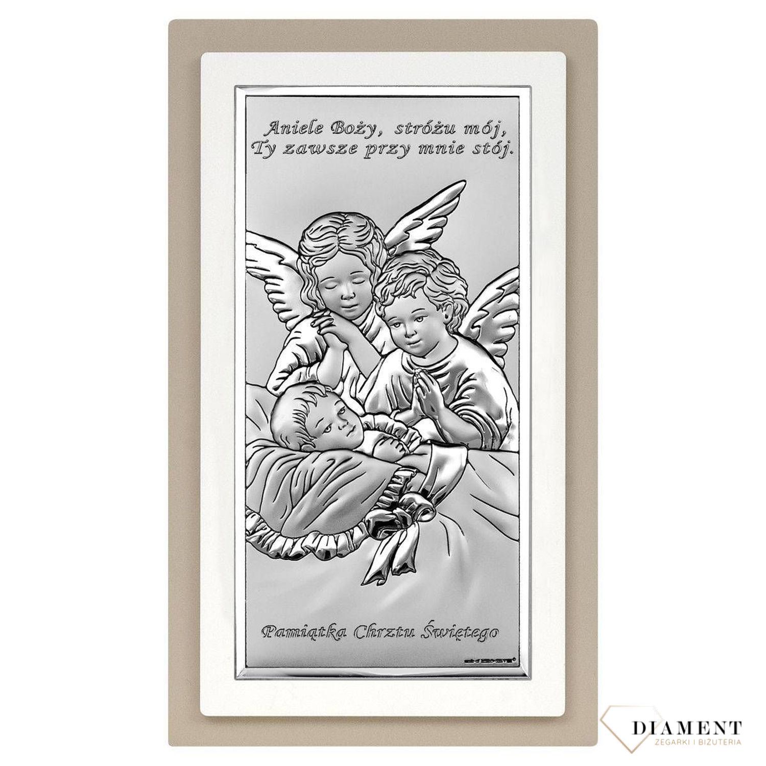 Srebrny obrazek na Chrzest Święty Anioł Stróż BC6468S2XTP. Niezwykły obrazek srebrny z wizerunkiem Aniołków to idealny prezent na Chrzest Święty. Pamiątka Chrztu Świętego obrazek..jpg