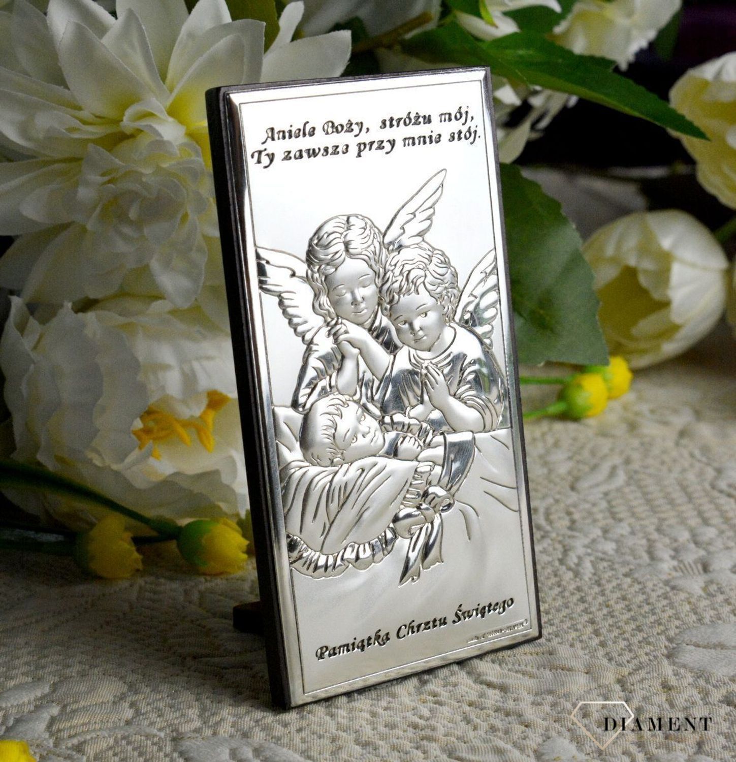 Obrazek srebrny, Aniołki pamiątka Chrztu Świętego BC6468S22. Obrazek srebrny przedstawiający Aniołki to idealny upominek z okazji Chrztu Świętego, który powinien zagościć w każdym dziecięcym pokoju wnosząc radość. Idealny na.jpg