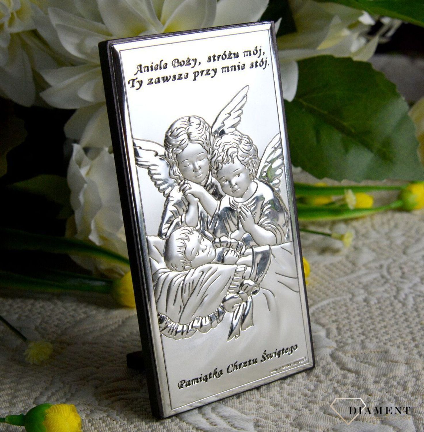 Obrazek srebrny, Aniołki pamiątka Chrztu Świętego BC6468S22. Obrazek srebrny przedstawiający Aniołki to idealny upominek z okazji Chrztu Świętego, który powinien zagościć w każdym dziecięcym pokoju wnosząc radość. Idealny na.jpg