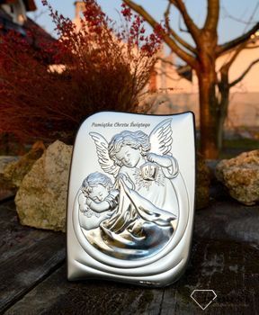 Pamiątka Chrztu Świętego - obrazek Anioł Stróż BC6473S12X. Obrazek srebrny z Aniołem Stróżem to piękna ozdoba dziecięcego pokoju (3).JPG