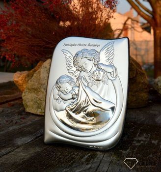 Pamiątka Chrztu Świętego - obrazek Anioł Stróż BC6473S12X. Obrazek srebrny z Aniołem Stróżem to piękna ozdoba dziecięcego pokoju (4).JPG