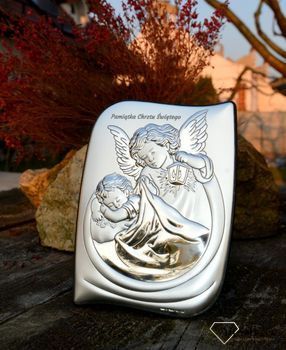 Pamiątka Chrztu Świętego - obrazek Anioł Stróż BC6473S12X. Obrazek srebrny z Aniołem Stróżem to piękna ozdoba dziecięcego pokoju (5).JPG