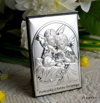 Obrazek srebrny przedstawiający Aniołki to idealny upominek z okazji Chrztu Świętego, który powinien zagościć w każdym dziecięcym pokoju wnosząc radość.  Wykonany z wysokiej jakości drewna oraz (2).JPG