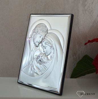 Piękny srebrny obrazek w kształcie prostokąta ukazujący Świętą Rodzinę to niezwykle piękny drobiazg, który sprawi, że jego właściciel zaprosi do swojego domu radość (3).JPG