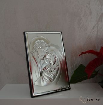 Piękny srebrny obrazek w kształcie prostokąta ukazujący Świętą Rodzinę to niezwykle piękny drobiazg, który sprawi, że jego właściciel zaprosi do swojego domu radość (5).JPG