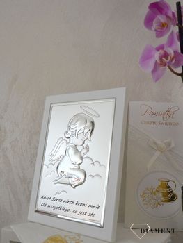 Obrazek srebrny z wizerunkiem Aniołka na chmurce w pięknej białej oprawie z grawerem. To idealny prezent na Chrzest Święty, pierwsze urodziny.1.JPG