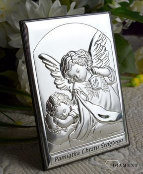 Obrazek srebrny przedstawiający Aniołki to idealny upominek z okazji Chrztu Świętego, który powinien zagościć w każdym dziecięcym pokoju wnosząc radość.  Wykonany z wysokiej jakości drewna oraz metalu pokrytego srebr.JPG