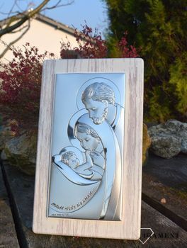 Srebrny obrazek z wizerunkiem Świętej Rodziny w drewnianej ramce BC6729S2S. Obrazek z modlitwą. Miłość nigdy nie ustaje.  (2).JPG