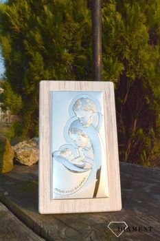 Srebrny obrazek z wizerunkiem Świętej Rodziny w drewnianej ramce BC6729S2S. Obrazek z modlitwą. Miłość nigdy nie ustaje.  (5).JPG