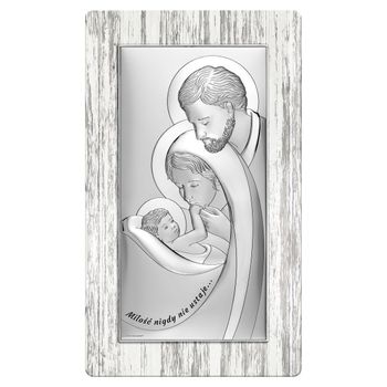 Srebrny obrazek z wizerunkiem Świętej Rodziny w drewnianej ramce BC6729S2S.jpg