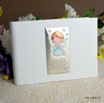 Album do zdjęć na chrzest dla dziecka, posrebrzane niebieski aniołek BC6761S31C. Album na chrzest, roczek dla dziecka (3).JPG