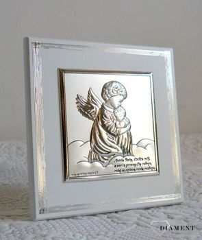 Obrazek srebrny na Chrzest Św. Anioł Stróż z grawerem BC6762S2FB. Obrazek srebrny z Aniołem Stróżem to piękna ozdoba dziecięcego pokoju (2).JPG