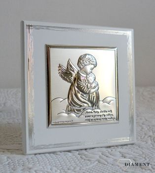 Obrazek srebrny na Chrzest Św. Anioł Stróż z grawerem BC6762S2FB. Obrazek srebrny z Aniołem Stróżem to piękna ozdoba dziecięcego pokoju (3).JPG
