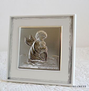 Obrazek srebrny na Chrzest Św. Anioł Stróż z grawerem BC6762S2FB. Obrazek srebrny z Aniołem Stróżem to piękna ozdoba dziecięcego pokoju (4).JPG