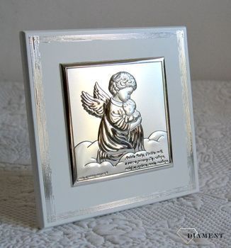 Obrazek srebrny na Chrzest Św. Anioł Stróż z grawerem BC6762S2FB. Obrazek srebrny z Aniołem Stróżem to piękna ozdoba dziecięcego pokoju (5).JPG