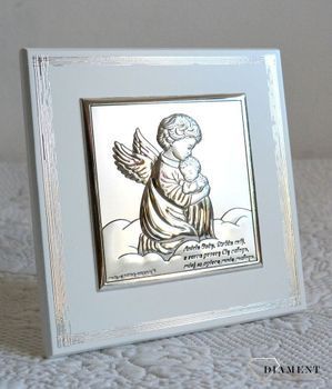 Obrazek srebrny na Chrzest Św. Anioł Stróż z grawerem BC6762S2FB. Obrazek srebrny z Aniołem Stróżem to piękna ozdoba dziecięcego pokoju (6).JPG