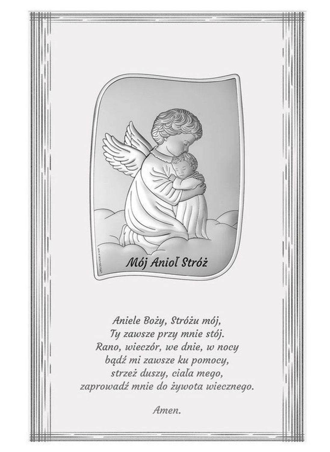 Obrazek Anioł Stróż z Srebrnym Zdobieniem 13,5x21 cm – Posrebrzana Pamiątka z Grawerem.jpg