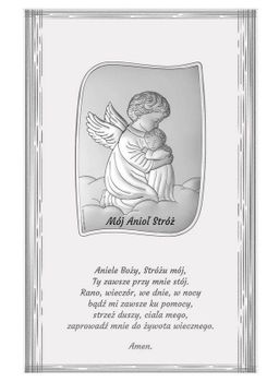 Obrazek Anioł Stróż z Srebrnym Zdobieniem 13,5x21 cm – Posrebrzana Pamiątka z Grawerem.jpg