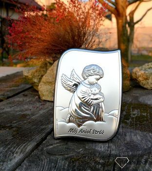 Obrazek srebrny z Aniołem Stróżem to piękna ozdoba dziecięcego pokoju. Obrazek srebrny Mój Anioł Stróż (1).JPG