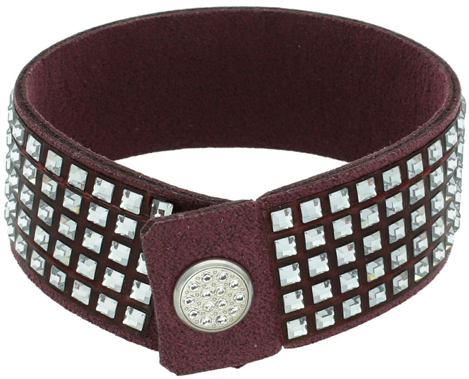 Bransoletka Spark Swarovski BCTSQVAB z fioletowej Alcantary® ozdobiona kryształami Swarovski® Crystal. Długość 18,5 cm, szerokość 2,3 cm – elegancja i wyrazisty styl.1.jpg