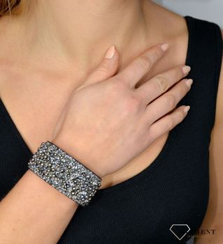 Bransoletka czarna z szarymi kryształami Swarovski Morning Dew Metallic Light Gold z kryształkami które przypominają deszcz będzie wykonana z kryształów Swarovskiego (1).JPG