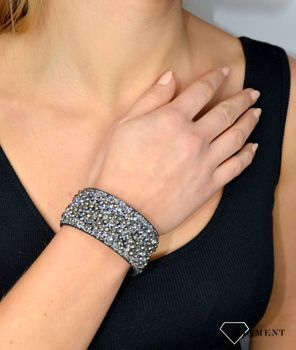 Bransoletka czarna z szarymi kryształami Swarovski Morning Dew Metallic Light Gold z kryształkami które przypominają deszcz będzie wykonana z kryształów Swarovskiego (2).JPG