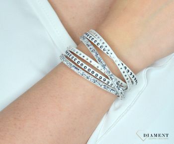 Bransoletka Damska Swarovski w kolorach Comet Argent Light, Light Chrom i Crystal BDVRK3WC. Bransoletka damska w kolorze białej Alcantary z błyszczącymi kryształami Swarovskiego.4.JPG