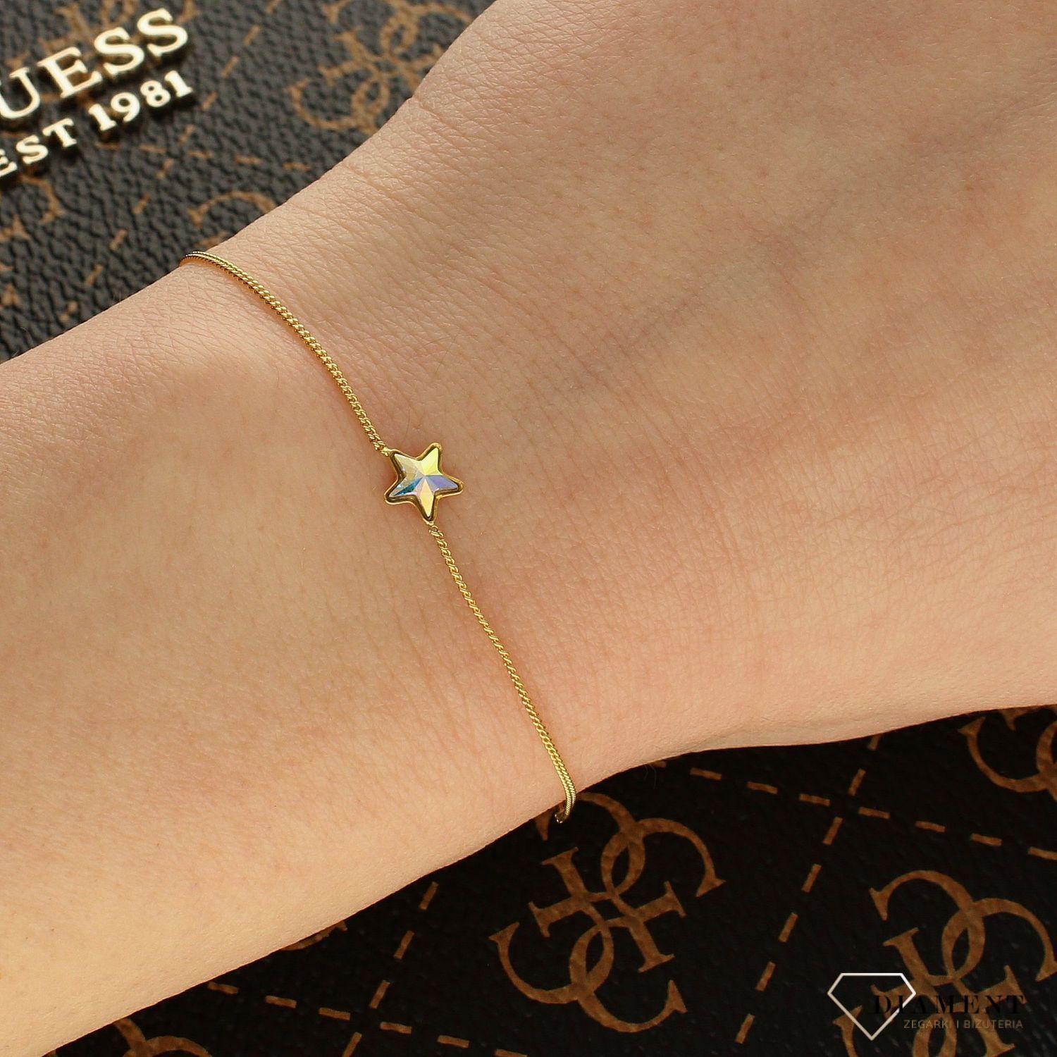 Srebrna bransoletka Mieniąca, pozłacana gwiazdka  Swarovski Crystals 925 BG28165AB-S.jpeg