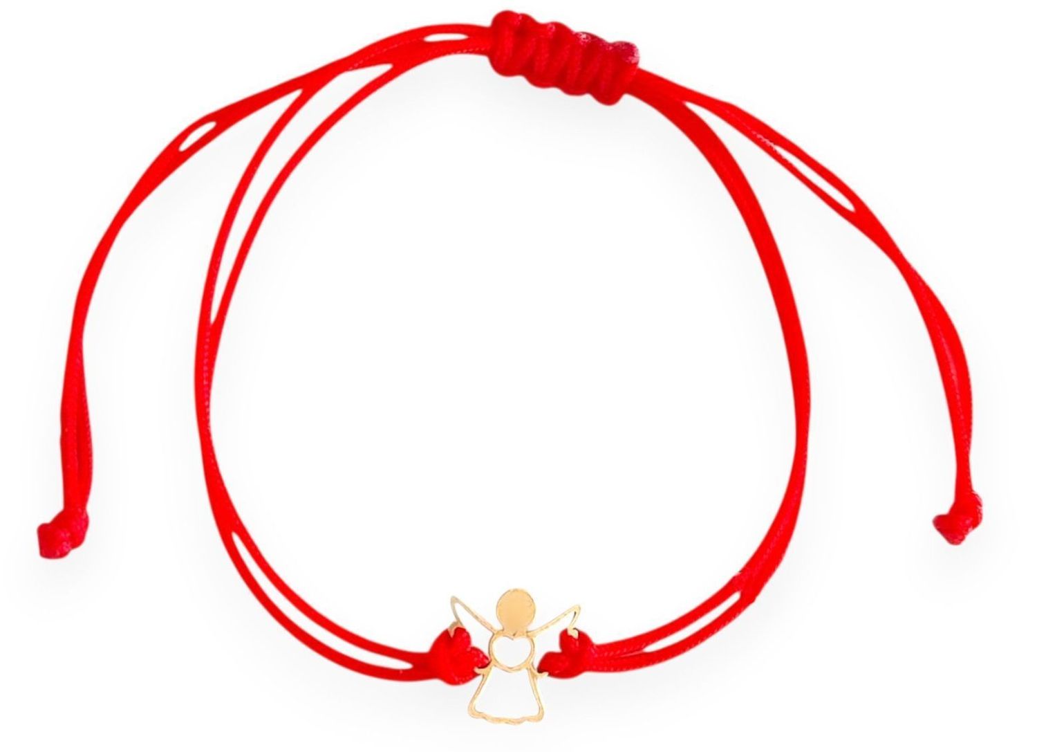 Bransoletka damska BG3131v161 na czerwonym sznurku, złoto 585, zdobiona aniołkiem 9×9 mm. Waga 0,07 g, zapięcie regulowane. Symboliczna, delikatna, idealna na prezent.1.jpg