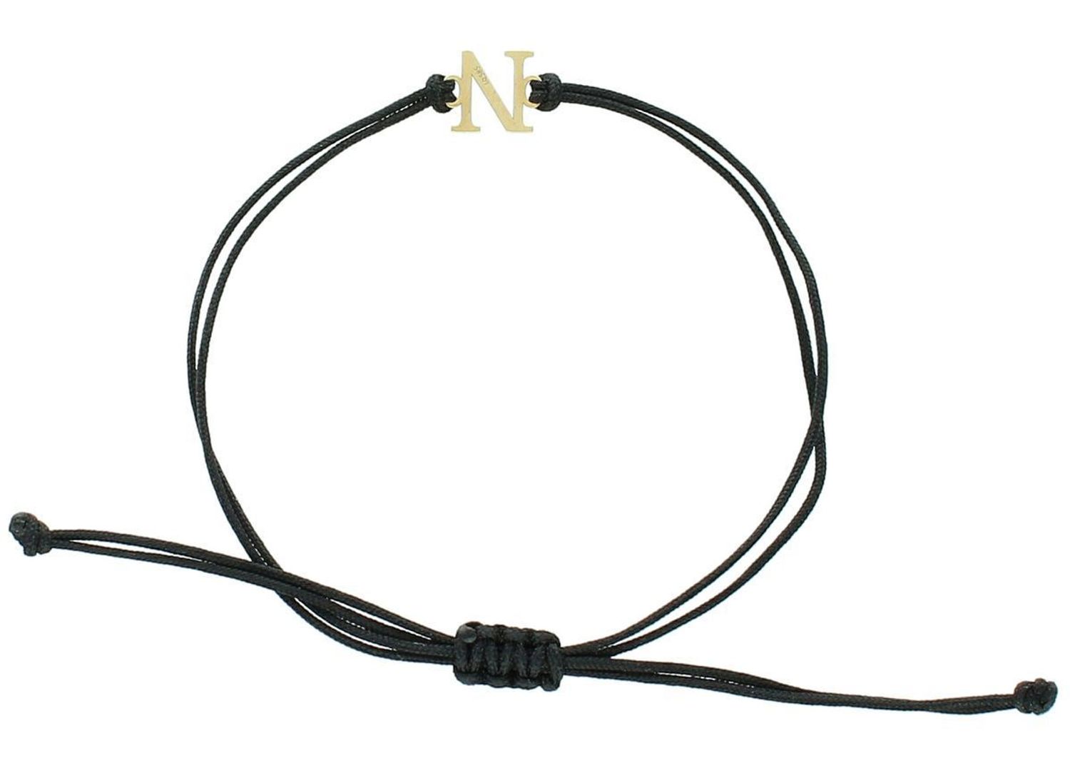 Złota bransoletka na czarnym sznureczku literka N  BG3131v32 Piękna bransoletka marki Diament, wykonana z bawełnianego sznurka oraz złota próby 585. Wyjątkowa zawieszka w kształcie 1.jpg