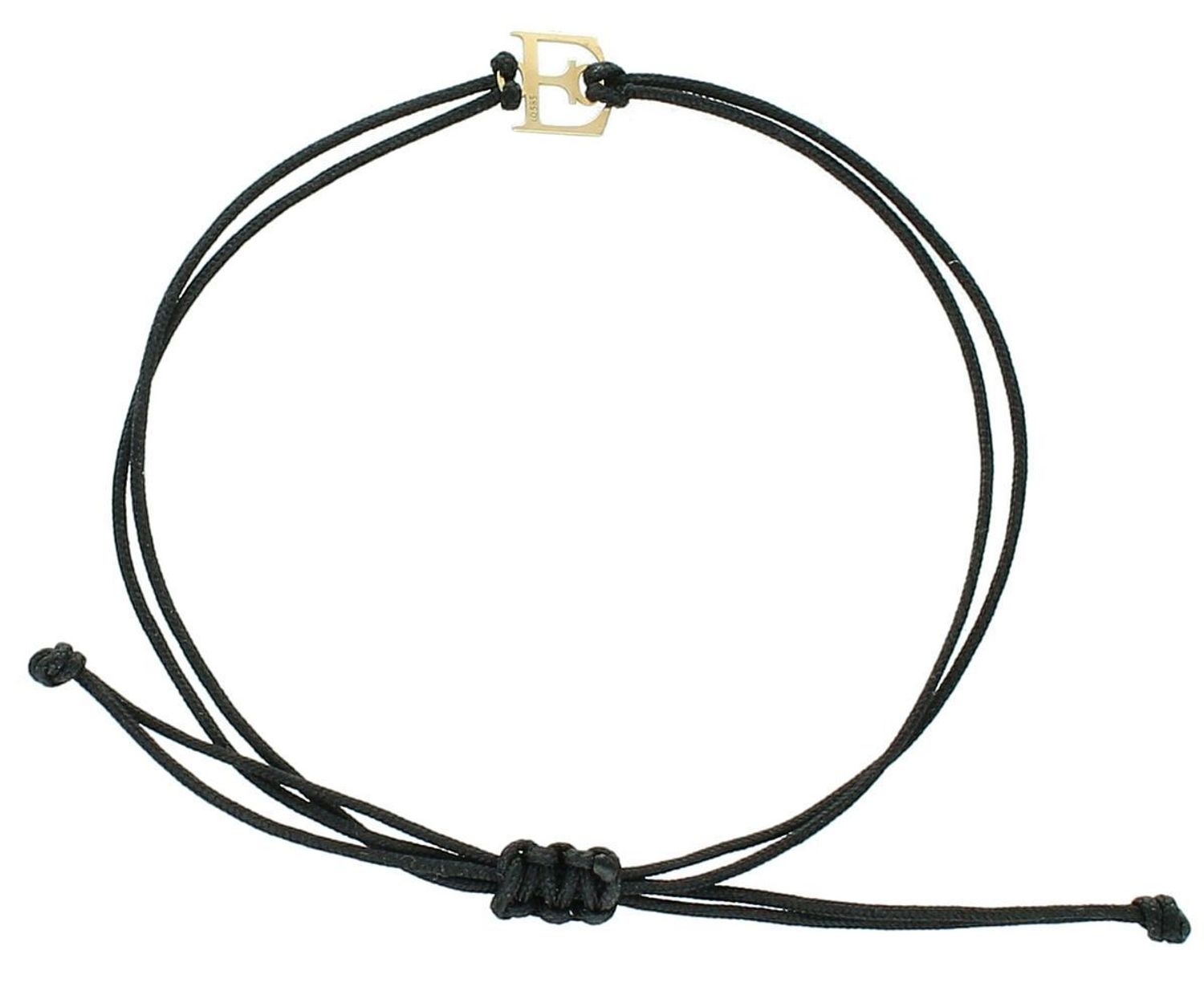 Złota bransoletka na czarnym sznureczku literka E  BG3131v34 Piękna bransoletka marki Diament, wykonana z bawełnianego sznurka oraz złota próby 585. Wyjątkowa zawieszka w kształcie1.jpg