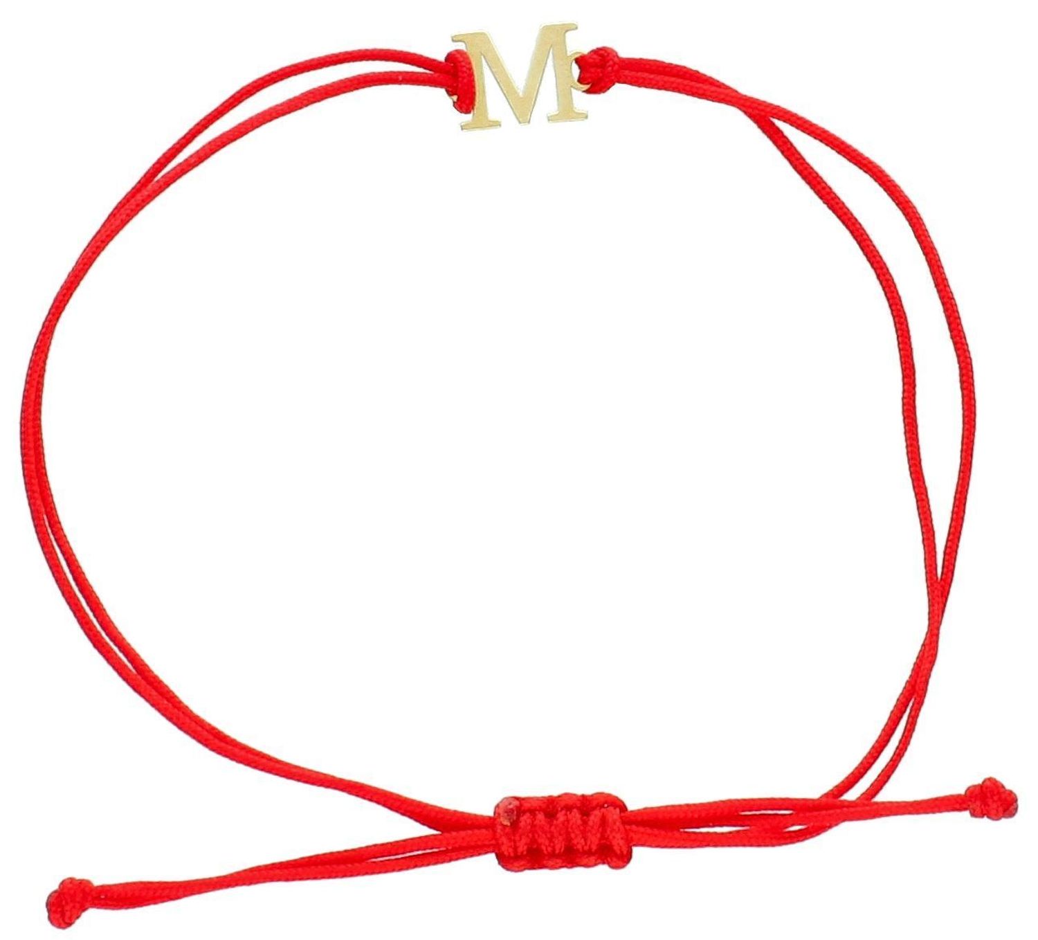 Złota bransoletka damska litera M czerwony sznurek próba 585 - BG3131v38.  Złota bransoletka z literką z 14- karatowego złota to doskonały pomysł na prezent . 1.jpg