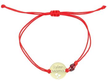 Złota bransoletka na sznurku próby 585 BG3131v48 z napisem „Najlepsza Mama” i serduszkami. Waga 1,37 g, okrągła blaszka 1,2 cm. Idealny, wzruszający prezent dla mamy.1.jpg