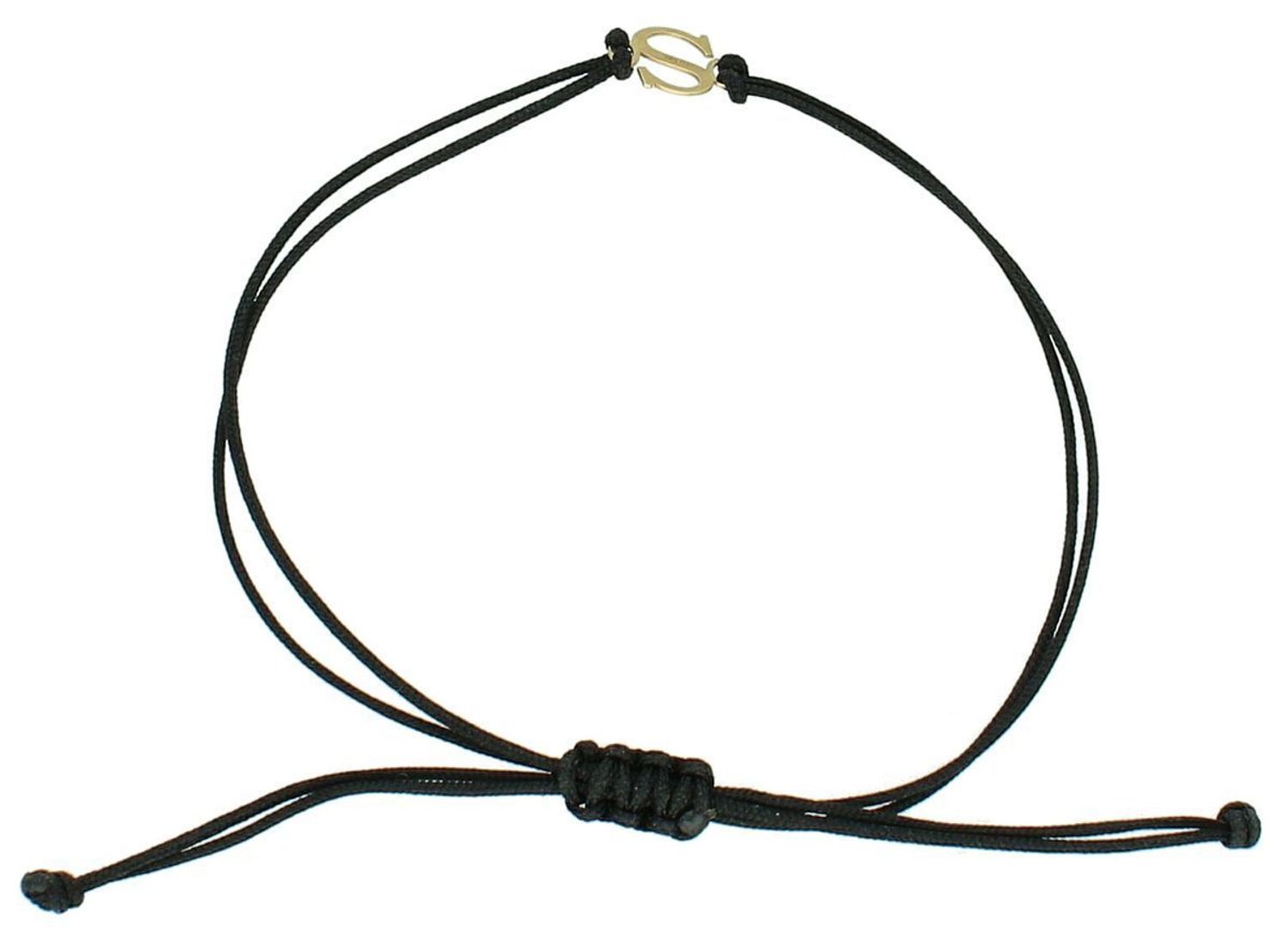 Złota bransoletka na czarnym sznureczku literka S  BG3131v68 Piękna bransoletka marki Diament, wykonana z bawełnianego sznurka oraz złota próby 585. Wyjątkowa zawieszka 1.jpg