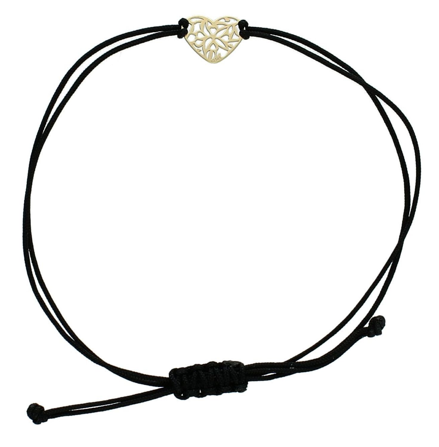 Bransoletka damska złota na sznureczku serce ażurowa pr 585, BBG3131v8 Bransoleta złota z czarnym sznurkiem, ozdobiona sercem to bardzo modny, nowoczesny akcent dla kobiet lubiących1.jpg