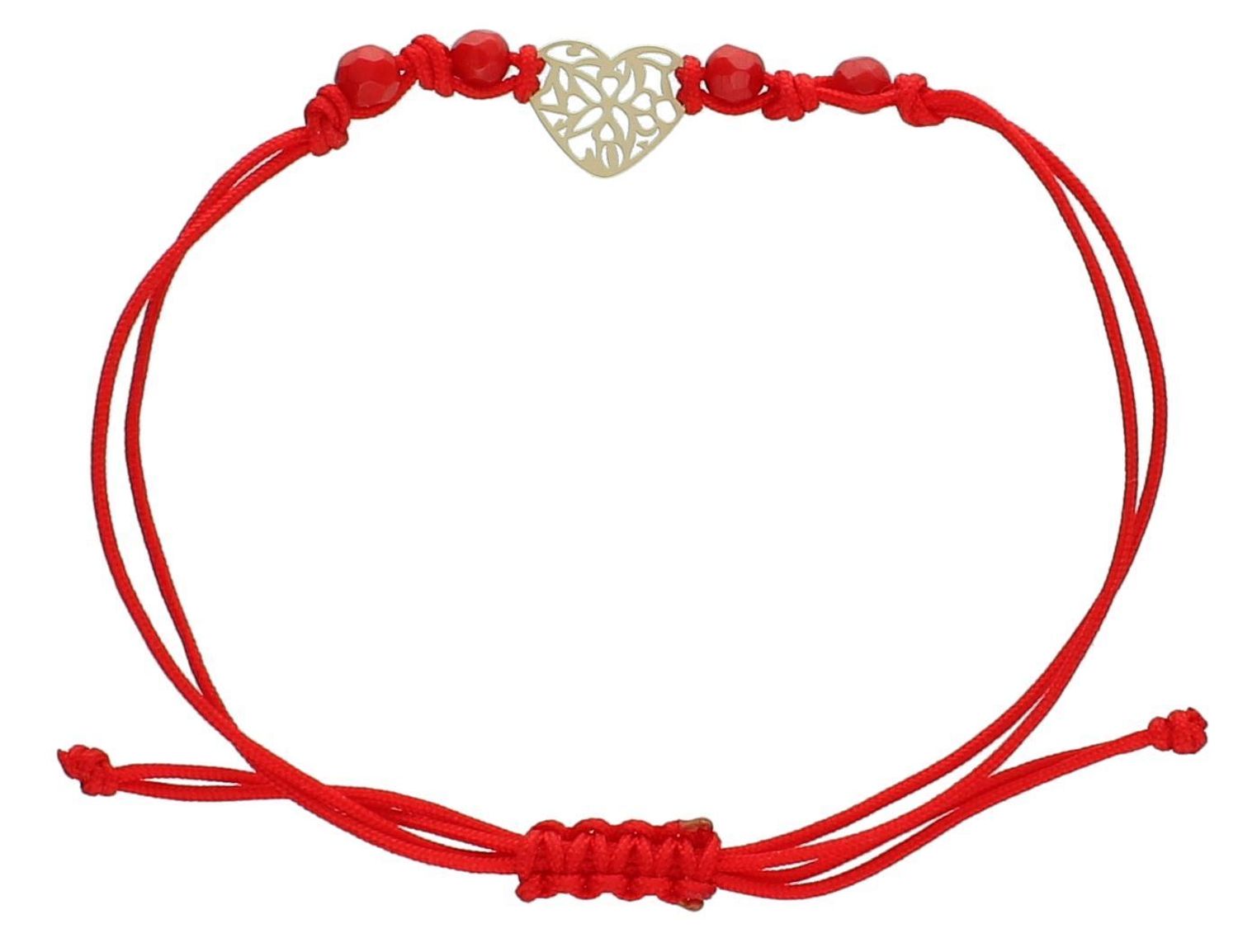 Bransoletka damska złota na sznureczku serce ażurowa pr 585, BG3132v20 Bransoleta złota z czerwonym sznurkiem, ozdobiona sercem to bardzo modny, nowoczesny akcent dla kobiet lubiących1.jpg
