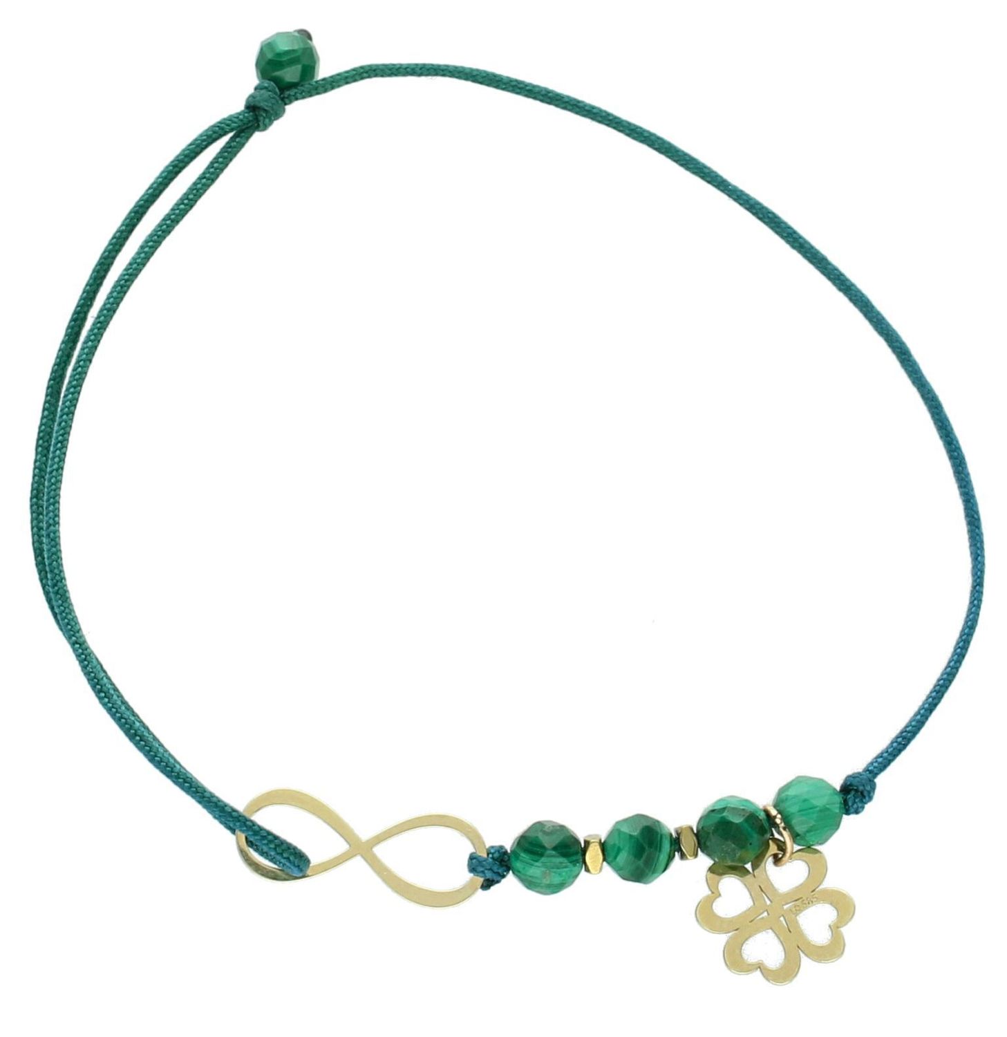 Bransoletka złota na sznureczku zielona pr 585, BG3166v4 Bransoleta złota z zielonym sznurkiem to bardzo modny, nowoczesny akcent dla kobiet lubiących podkreślać swoją indywidualność za pomocą biżuterii,1.jpg