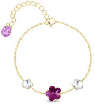 Bransoletka srebrna pozłacana 925 Clematis z kryształami Fuchsia i Crystal – kwiaty.jpg