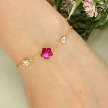 Bransoletka srebrna pozłacana 925 kryształy Fuchsia Crystal pink.jpg