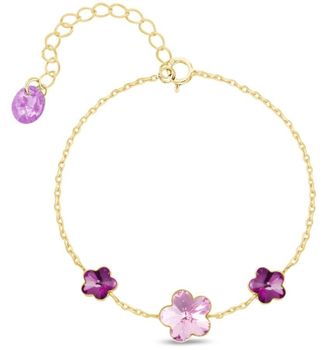 Bransoletka srebrna pozłacana 925 z kryształami Light Rose i Fuchsia – kwiaty.jpg