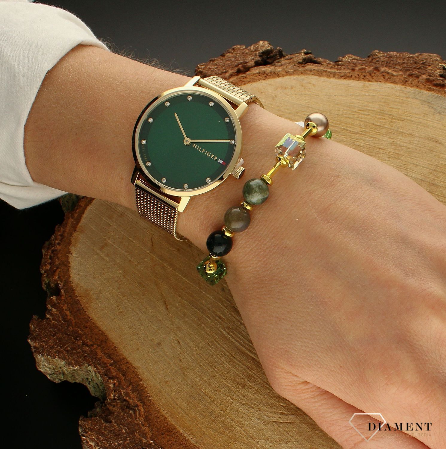 Srebrna bransoletka damska Swarovski z kryształkami, perłą i kamieniami naturalnymi BG56018IAER (1).jpg