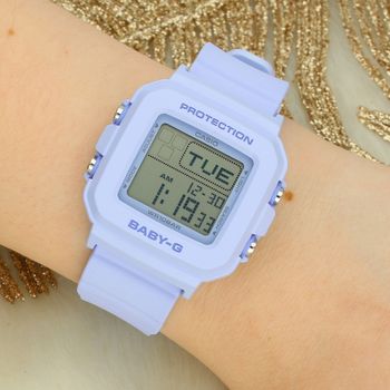 Sportowy zegarek damski Casio BABY-G BGD-10KH-2BER w fioletowym kolorze. 100 m wodoszczelności, Super Illuminator, 5 alarmów i zestaw z uchwytem serce.3.jpg