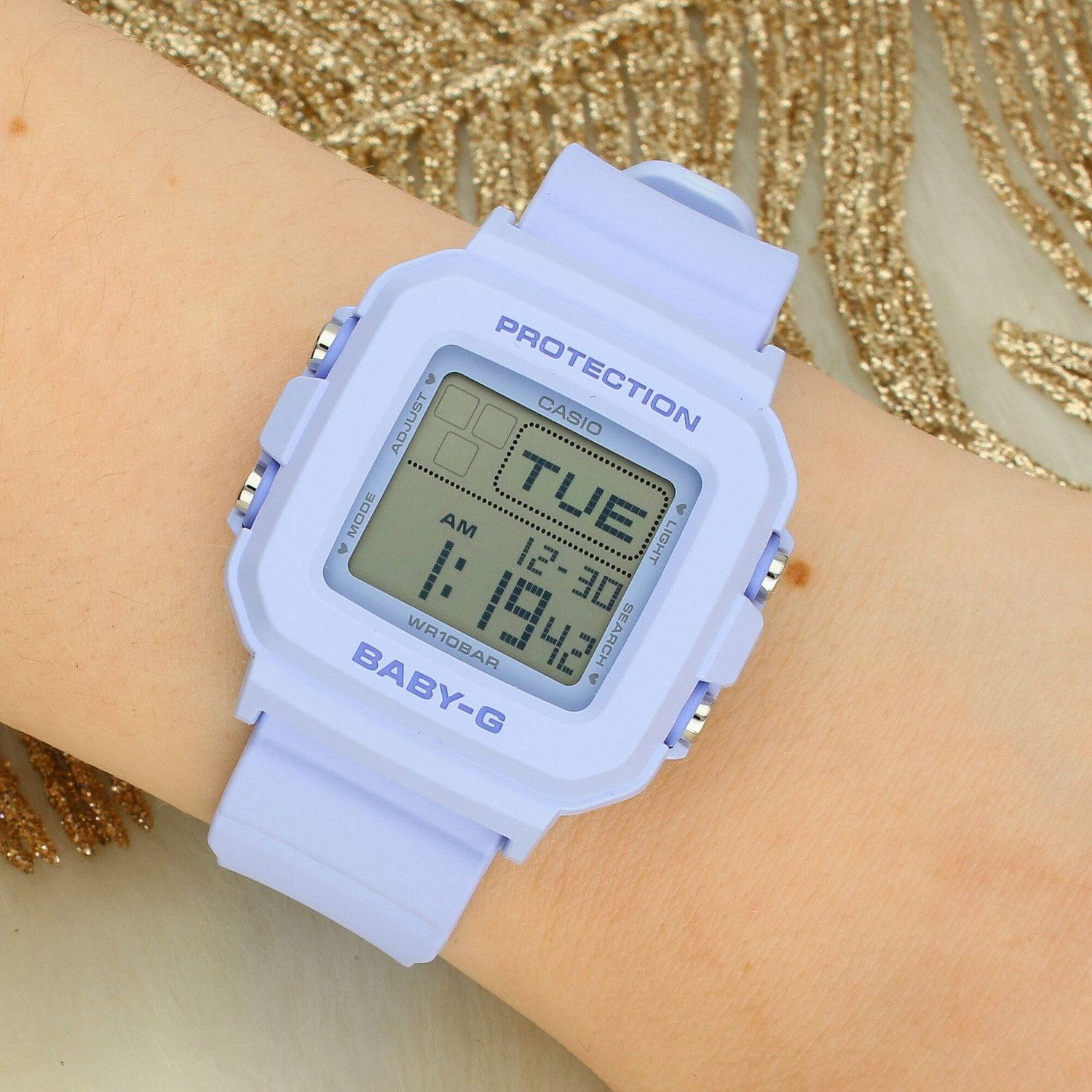 Sportowy zegarek damski Casio BABY-G BGD-10KH-2BER w fioletowym kolorze. 100 m wodoszczelności, Super Illuminator, 5 alarmów i zestaw z uchwytem serce.22.jpg