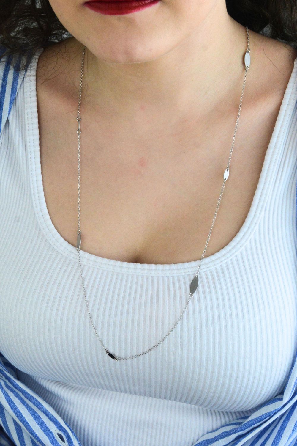 Srebrny łańcuszek minimalistyczny 80 cm z blaszkami - BGNZ005280 Ag.jpg