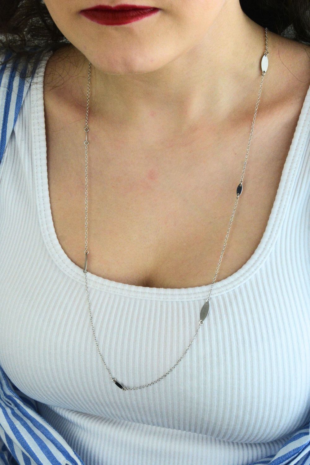 Srebrny łańcuszek minimalistyczny 80 cm z blaszkami - BGNZ005280 Ag.jpg