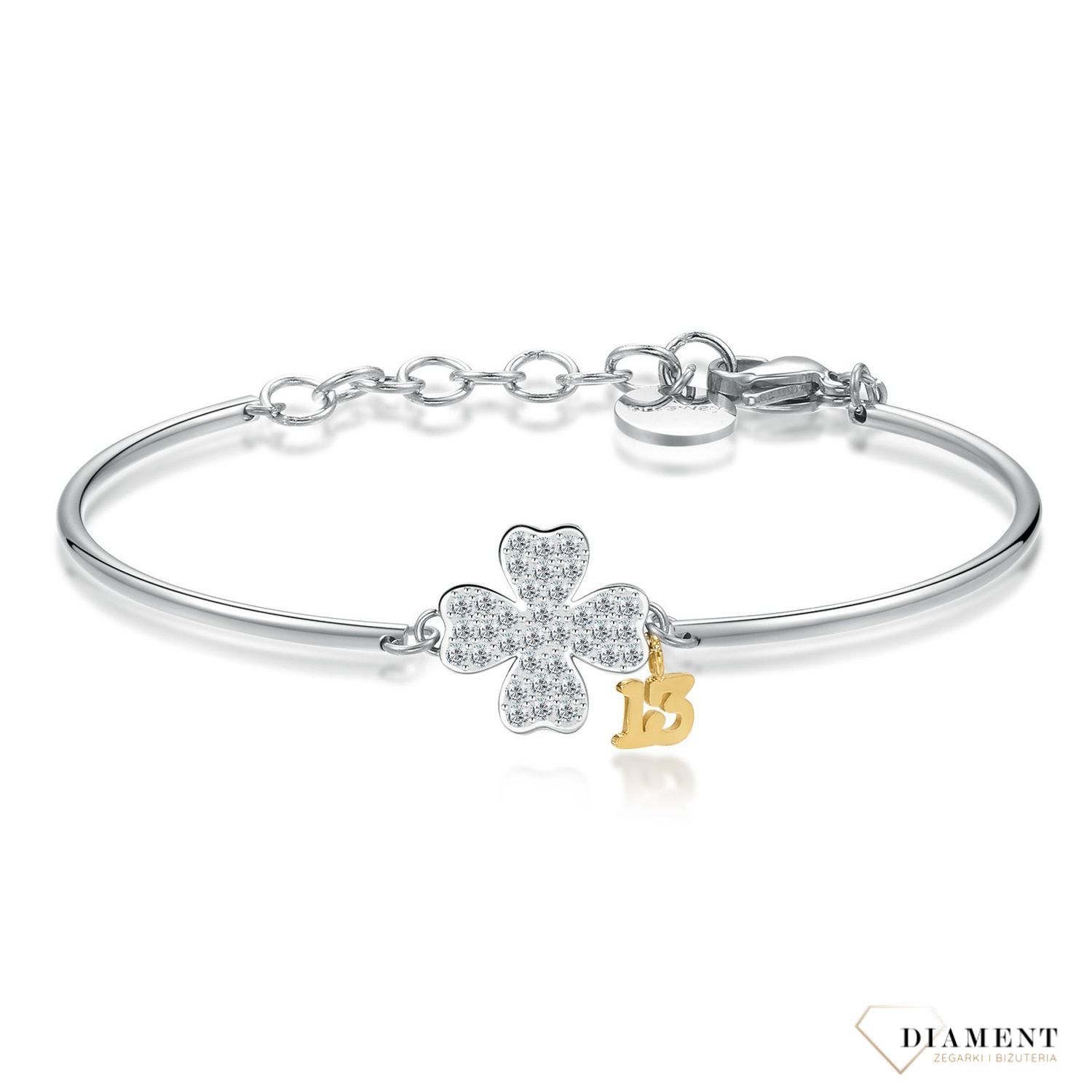 Bransoletka damska stalowa Brosway Chakra 'czterolistna koniczynka w cyrkoniach' BHK320.jpg
