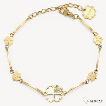 Bransoletka damska stalowa BROSWAY ''Chakra Lucky Charm'' BHKB012 💎 Bransoletka wykonana ze stali w kolorze złotym 💎 Bransoletka z czterolistną koniczyną i przezroczystymi kryształkami. 💎 (3).jpg