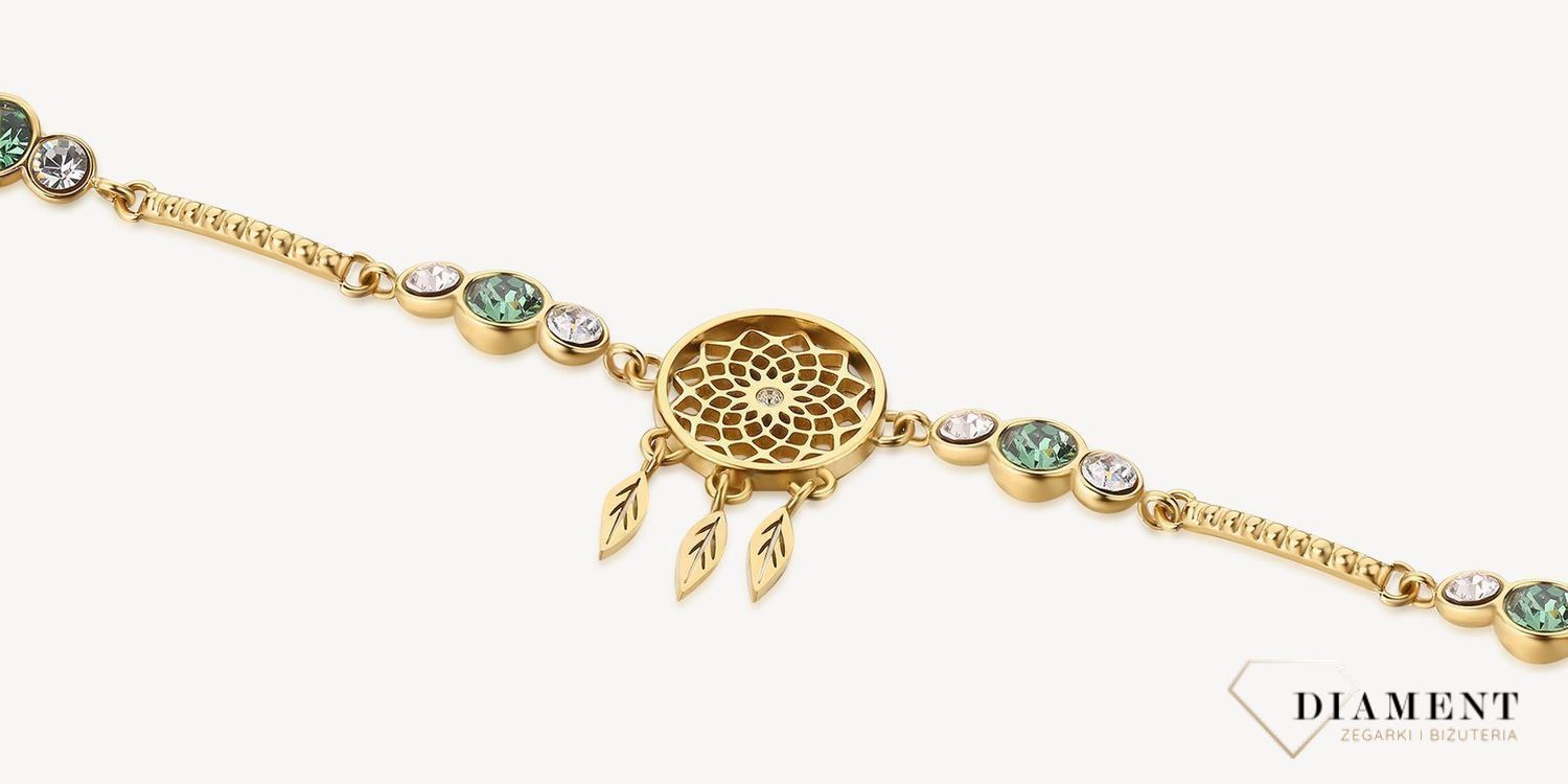 Bransoletka damska stalowa BROSWAY ''Chakra Mistyczna'' BHKB111 💎 Bransoletka wykonana ze stali w kolorze złotym 💎 Stalowa pojedyncza  bransoletka z łapaczem snów, przezroczystymi kryształami i kolorem erynitu. 💎 (4).jpg